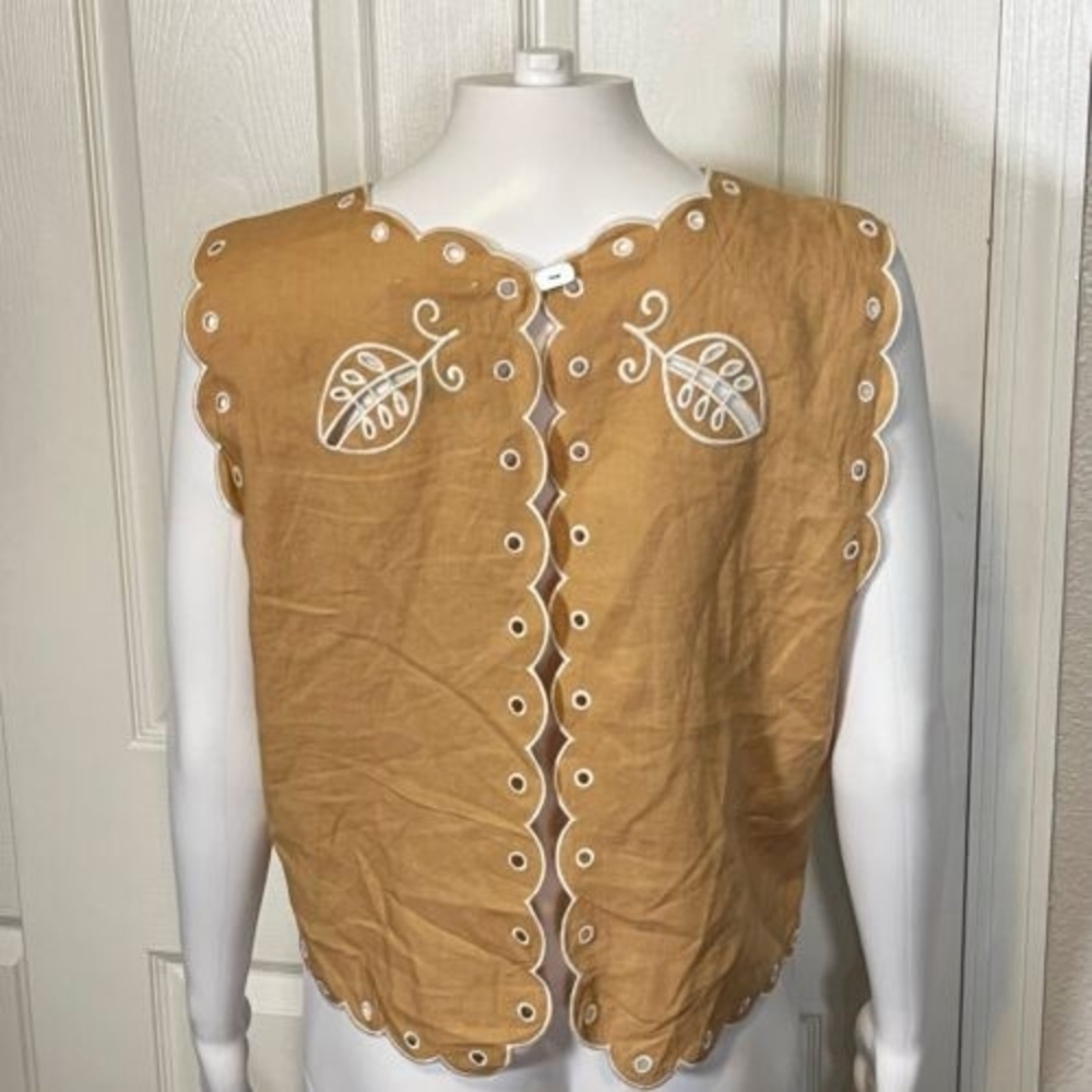 Farm Rio Top Womens M Broderie Sand Richilieu Embroidered Sleeveless Linen Blend - Picture 5 of 9